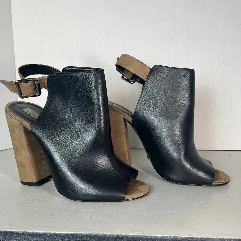 Schutz Quesadilha Yucca Slingback Heels Black Leather Block Heel Size 8.5